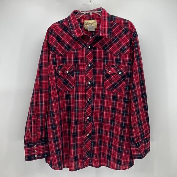 Wrangler red plaid snap buttons western outdoor casual button down sz 3XL - Picture 1 of 7